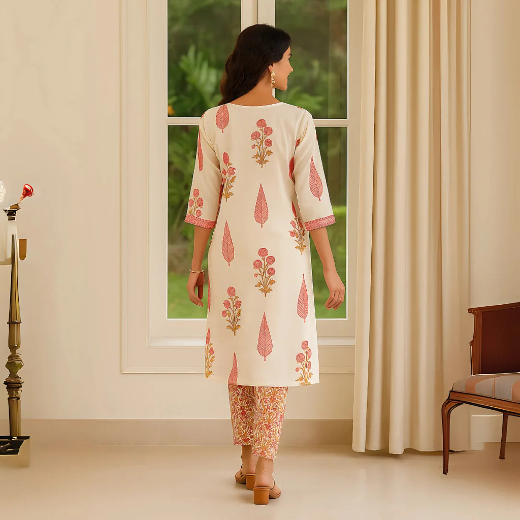 Elegant Cotton Cambric Kurti Set with Mirror Work & Silver Zari Embroidery