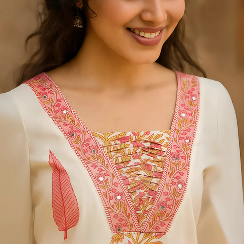 Elegant Cotton Cambric Kurti Set with Mirror Work & Silver Zari Embroidery