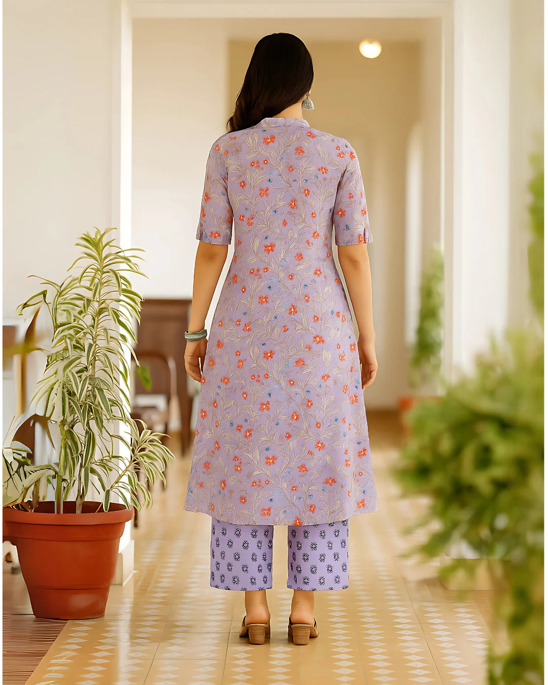 Lavender Bloom Cotton Kurti Palazzo Set – Breezy Festive Charm